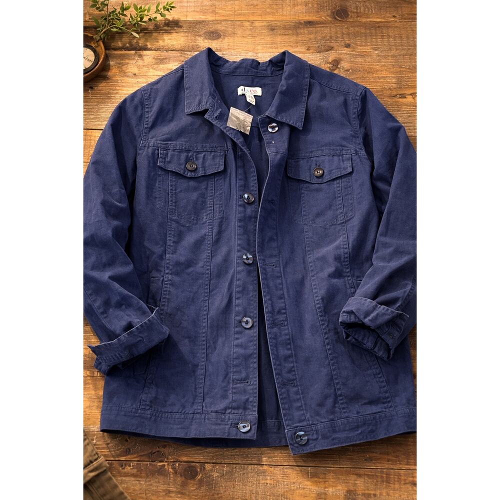Denim and Co Utility Jacket Womens 2X Blue Button Down Casual Jacket